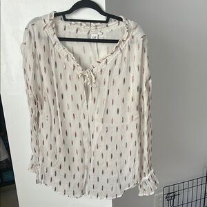 GAP Cream and Red Ruffled Tie Front Blouse